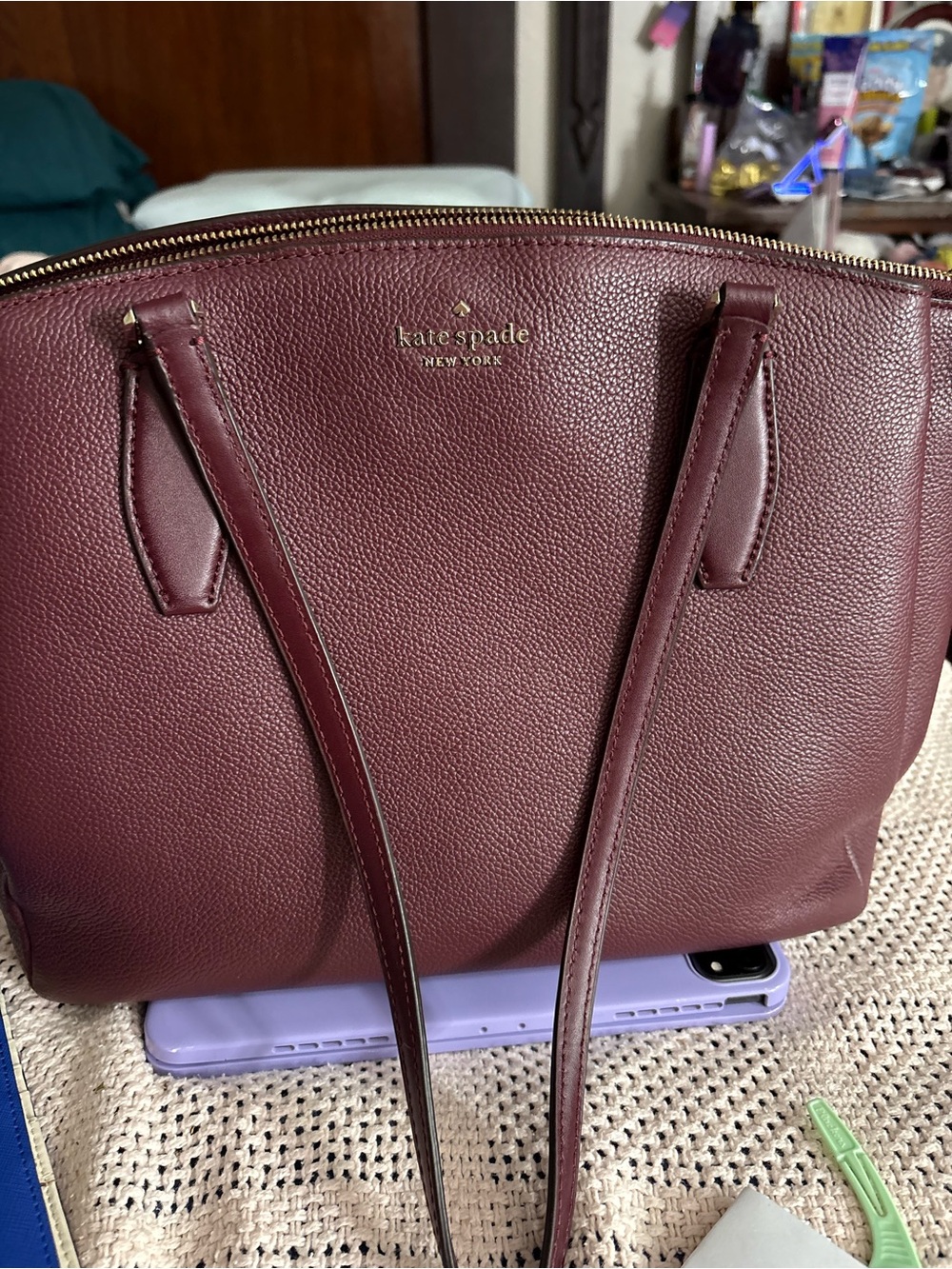 kate spade Pebbled Leather Tote - Wine